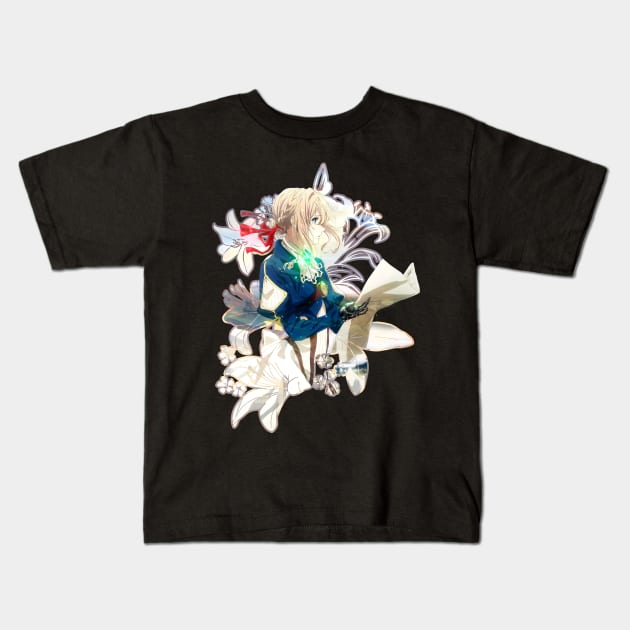 Violet Evergarden flowers print Kids T-Shirt by stingi